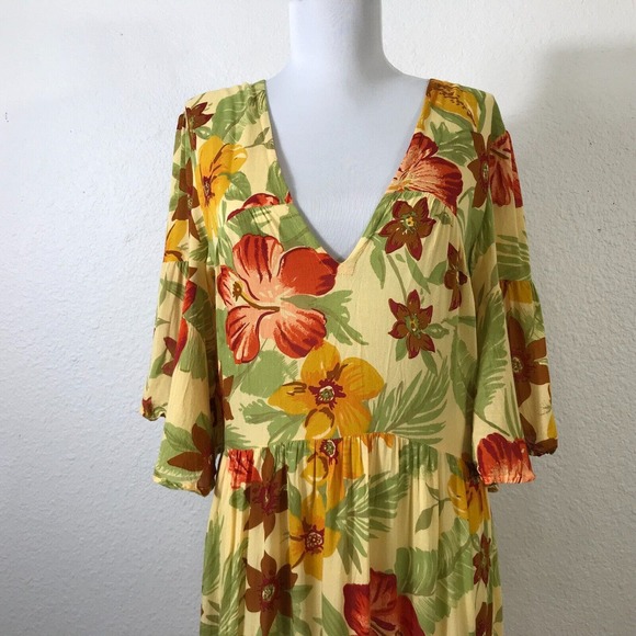 Faithfull the Brand Rios Floral Midi Dress Women's Size L US 8 Multicolor Rayon - Picture 4 of 12